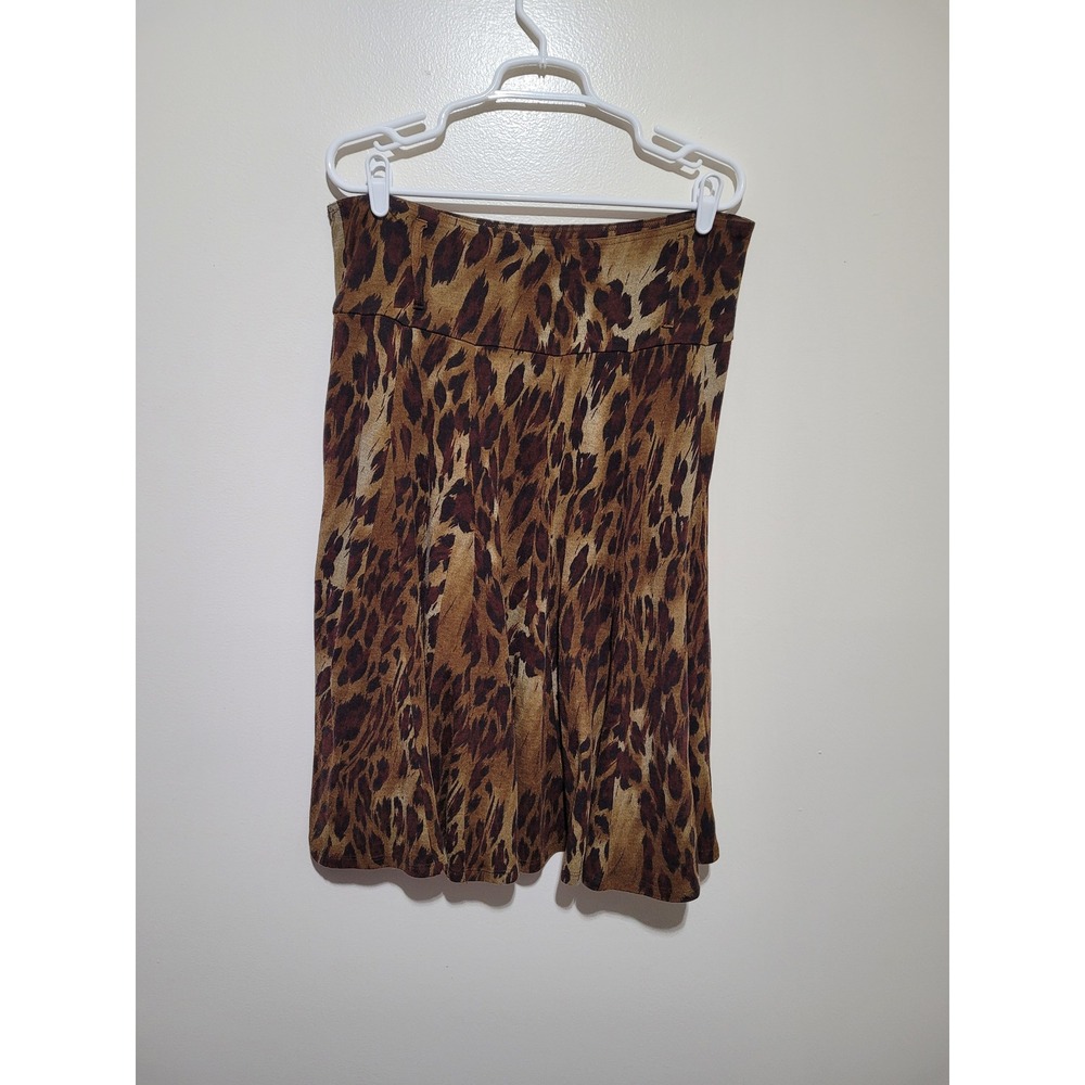 Lapis Skirt Women Large Brown‎ Leopard Print A-Line Knit Jersey Flare